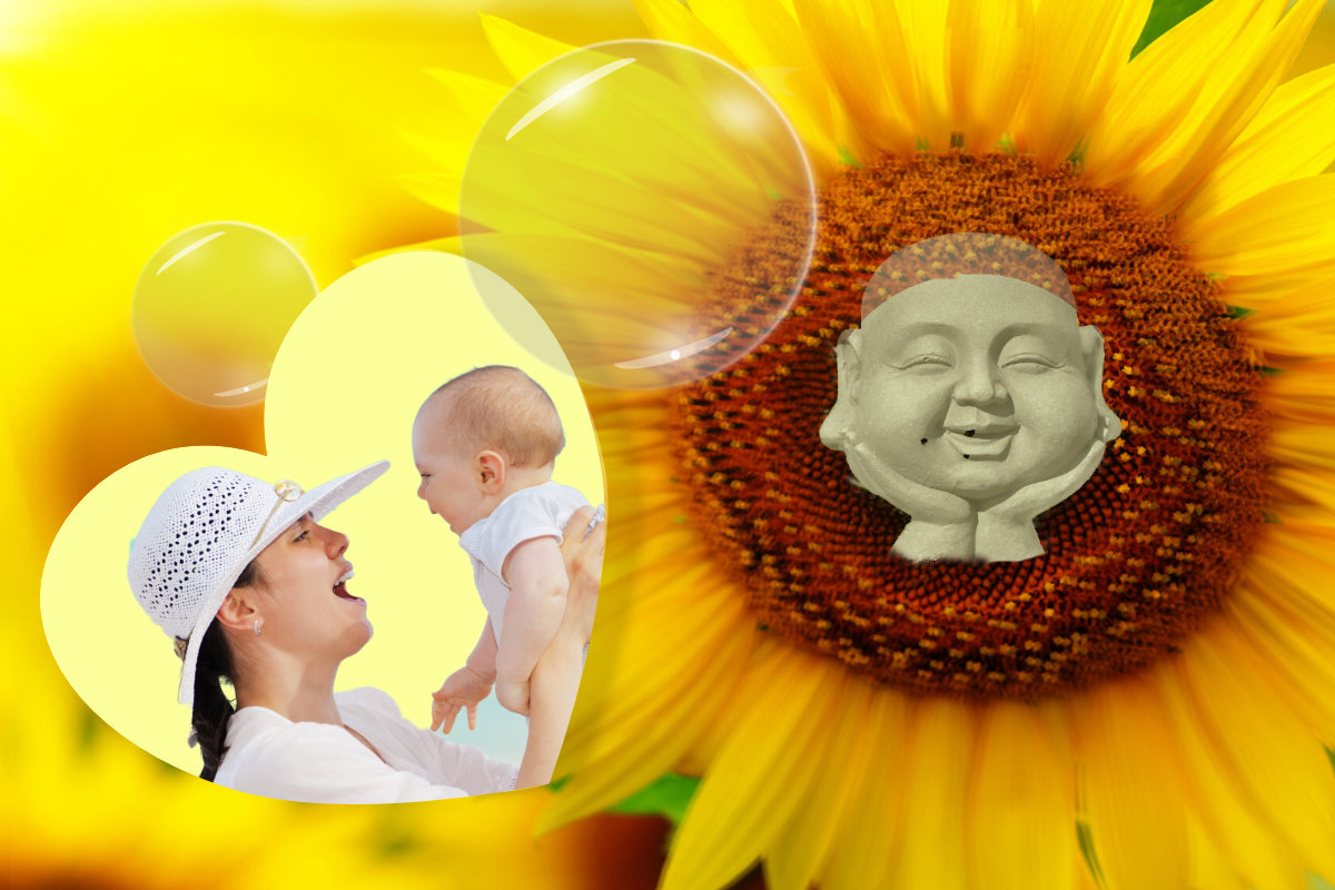 5 mouvements L'image de la joie : tournesol, bébé et maman